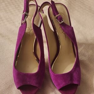 Jessica Simpson Suede Fuscia Platform Slingback Heels